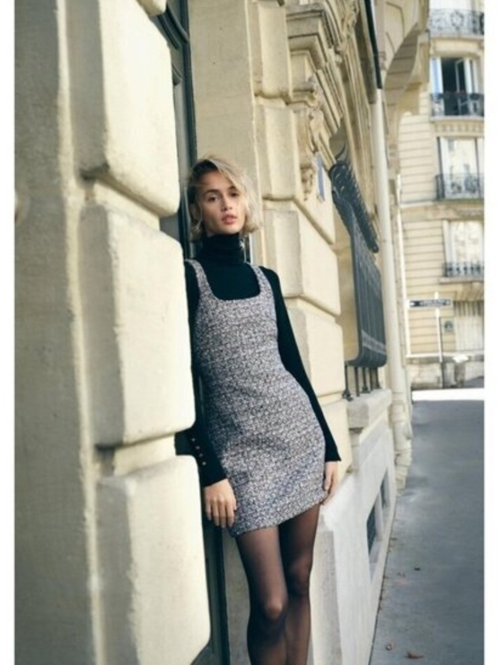 ZARA Sleeveless Tweed Mini Dress in BLACK AND PINk